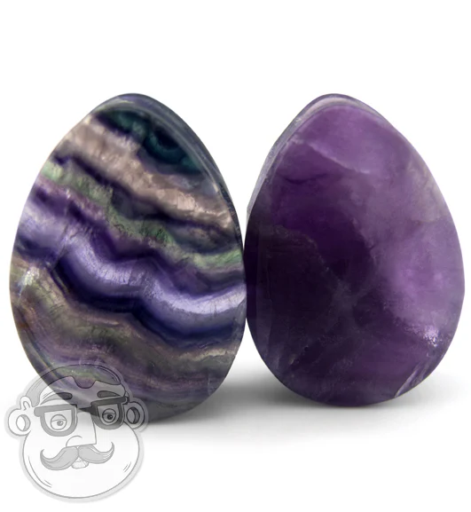 Grade A Rainbow Fluorite Teardrop Stone Plugs - Image 7