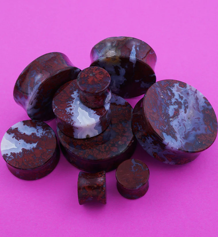 Grade A Red Moss Agate Stone Plugs - Image 4