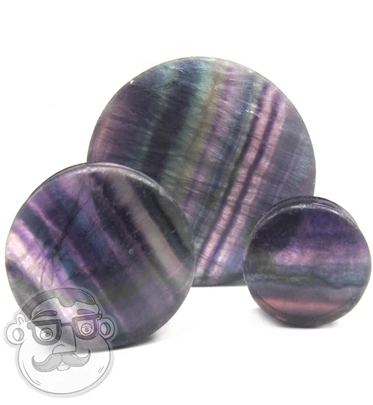 9/16" Grade B Rainbow Fluorite Stone Plugs (Imperfections) - Image 3