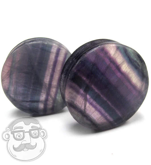 9/16" Grade B Rainbow Fluorite Stone Plugs (Imperfections) - Image 4