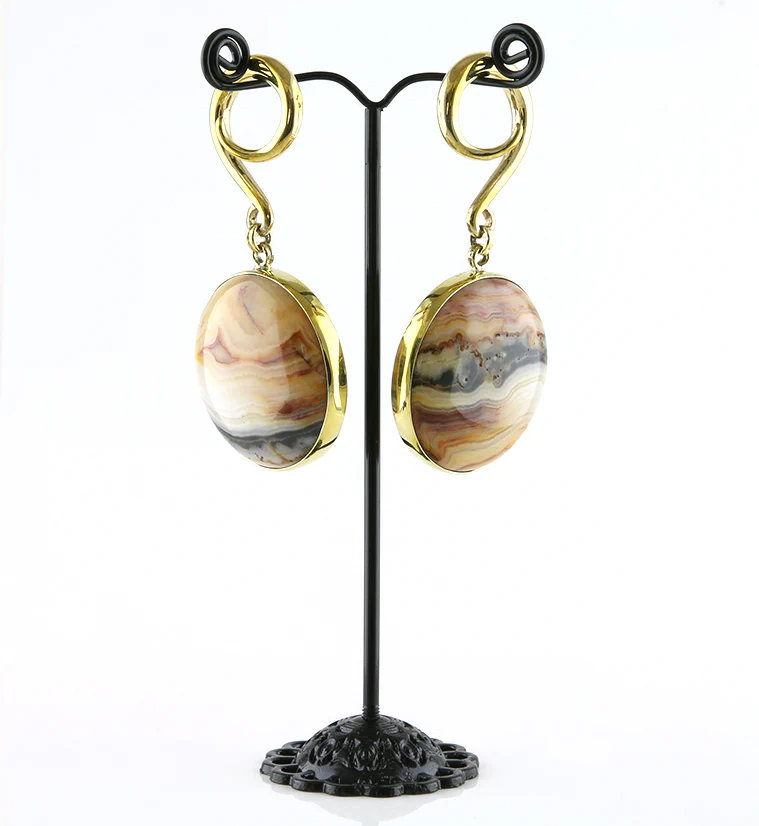 Grand Crazy Lace Agate Stone Hanging Ear Weights - Image 2