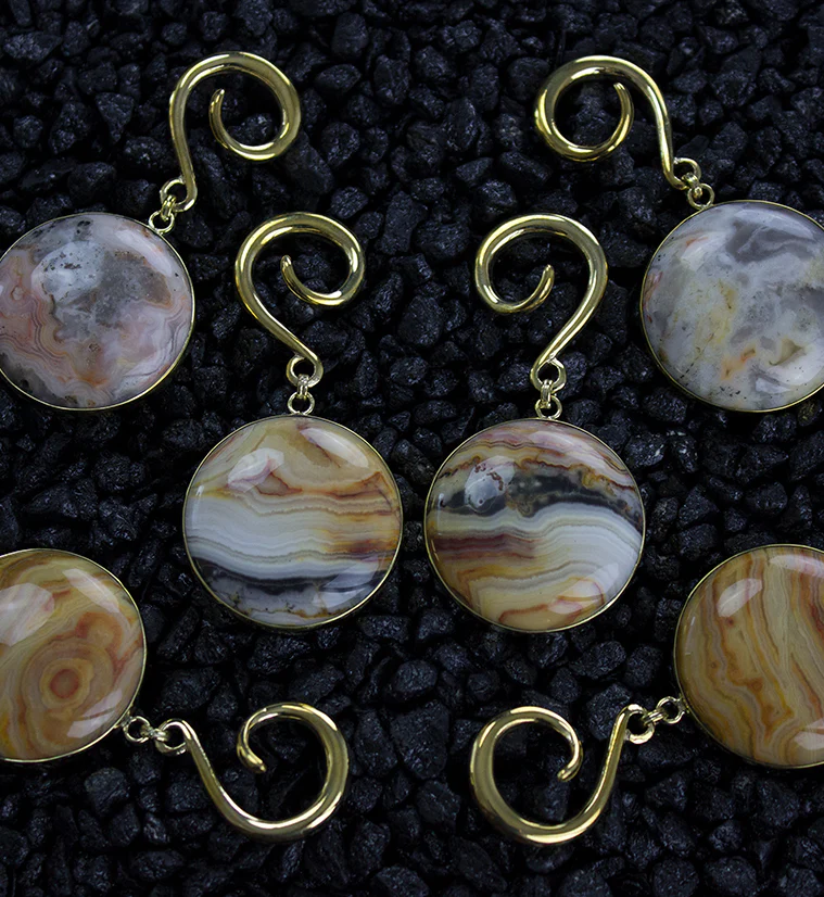 Grand Crazy Lace Agate Stone Hanging Ear Weights - Image 3