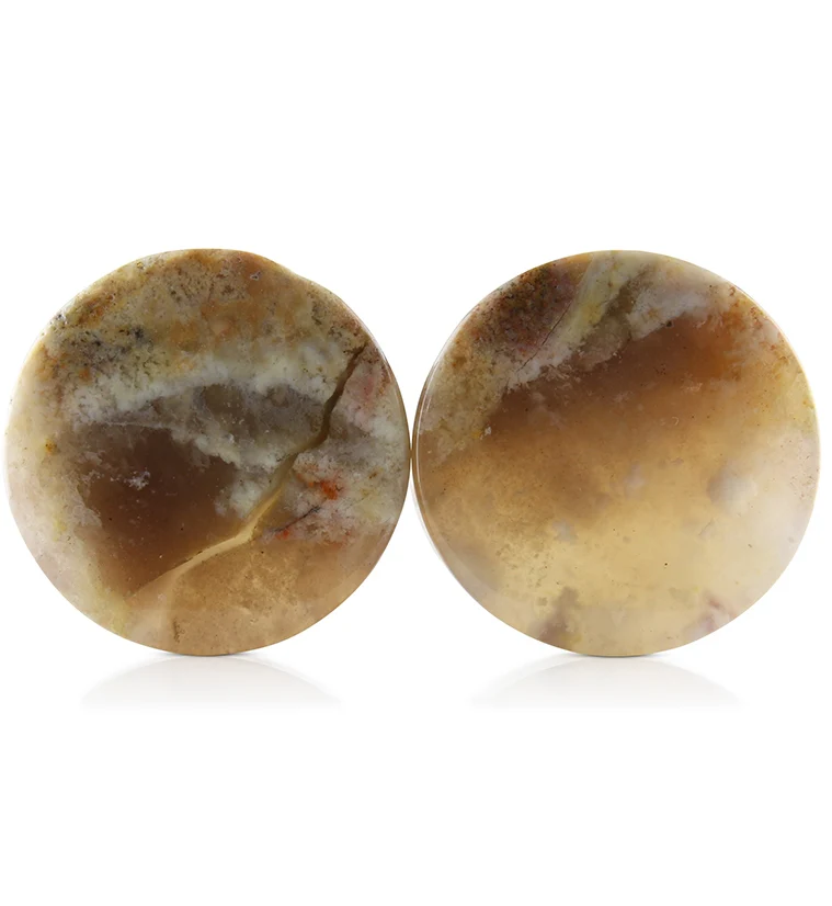 Graveyard Point Plume Agate Stone Plugs 1 Inch (25mm) Version 2
