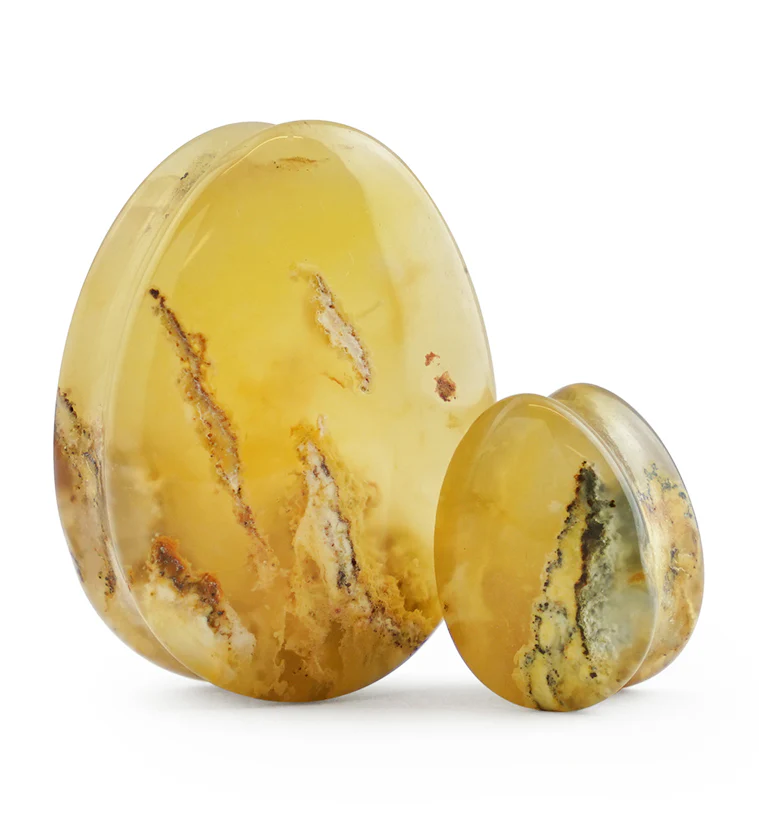 Graveyard Point Plume Agate Teardrop Stone Plugs - Image 3