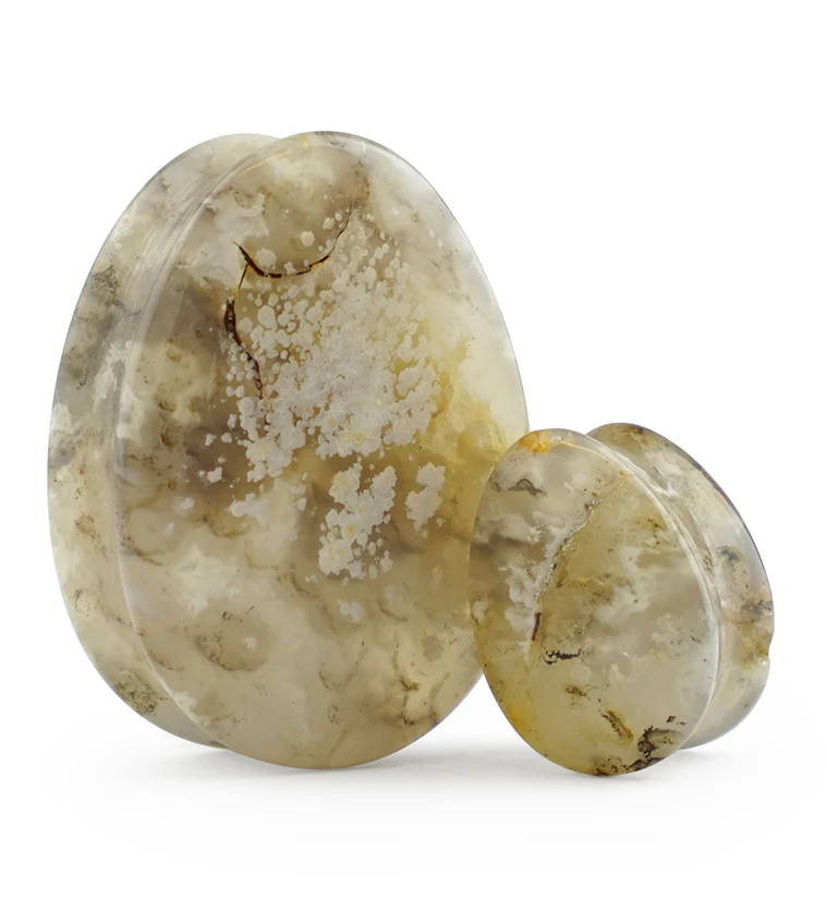 Graveyard Point Plume Agate Teardrop Stone Plugs - Image 6