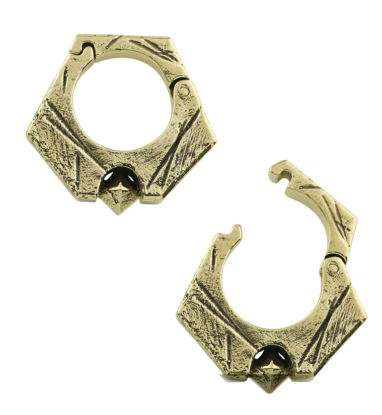 Graze Pentagon Brass Hinged Ear Weights - Image 3