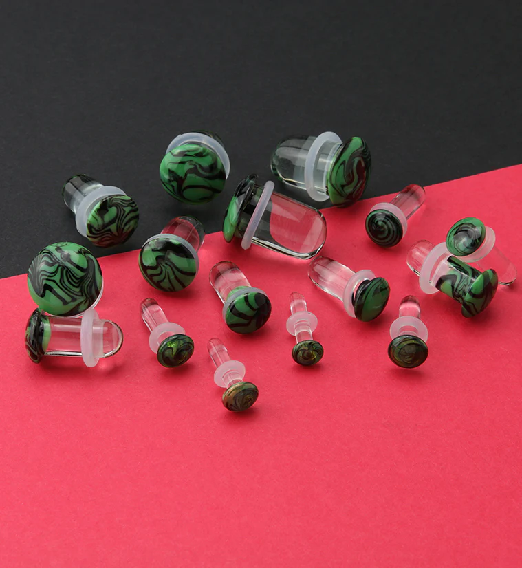 Green and Black Haze Single Flare Glass Plugs - Image 3