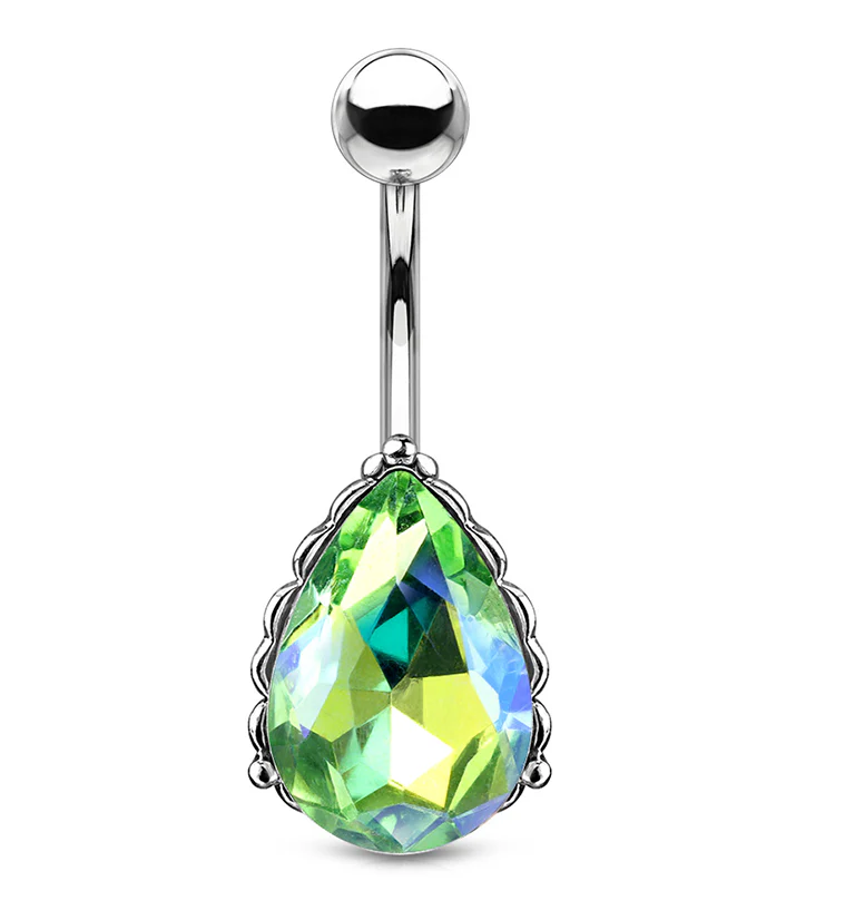Green Aurora Gem Drop Belly Button Ring