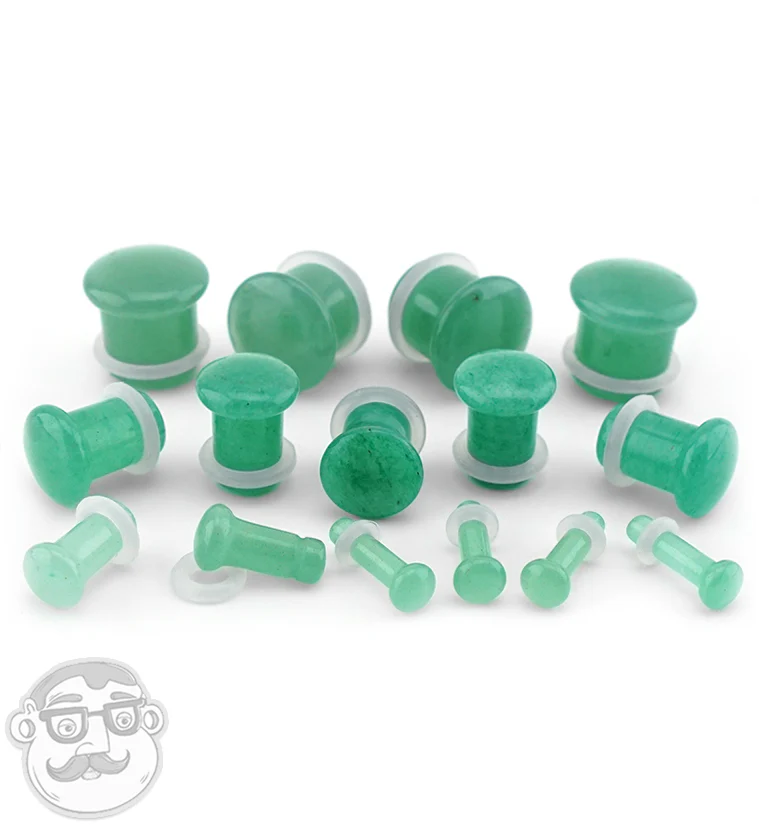 Green Aventurine Stone Plugs - Single Flare with Grooves - Image 4