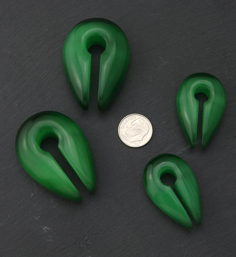 Green Cat's Eye Glass Keyhole Ear Weights - Image 2