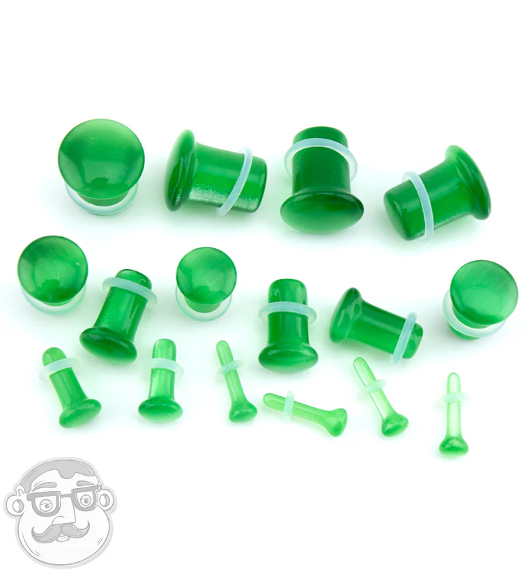 Green Cat's Eye Glass Single Flare Plugs - Image 3