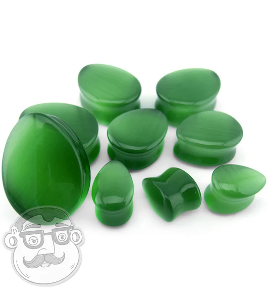 Green Cat's Eye Glass Teardrop Plugs - Image 5