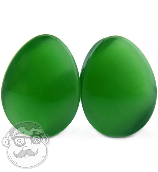 Green Cat's Eye Glass Teardrop Plugs - Image 7