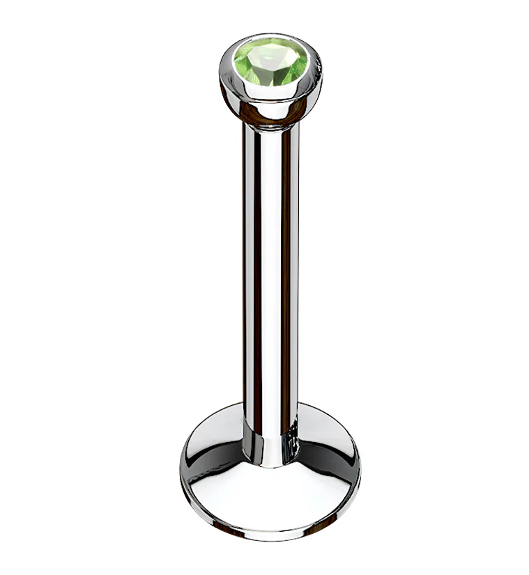 Green CZ Bezel Labret Stud (Convex Disk)