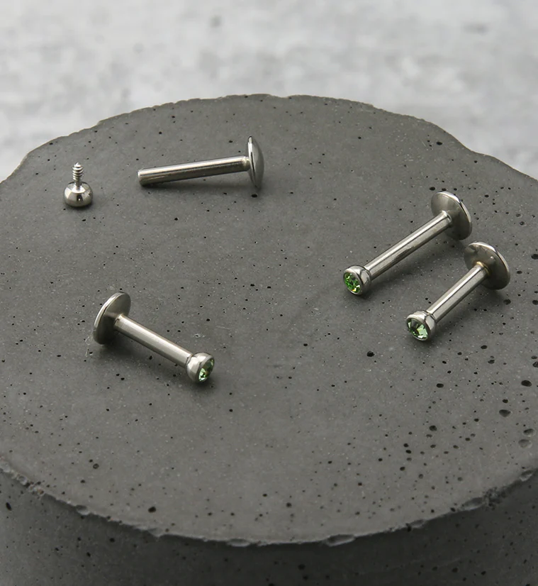 Green CZ Bezel Labret Stud (Convex Disk) - Image 2