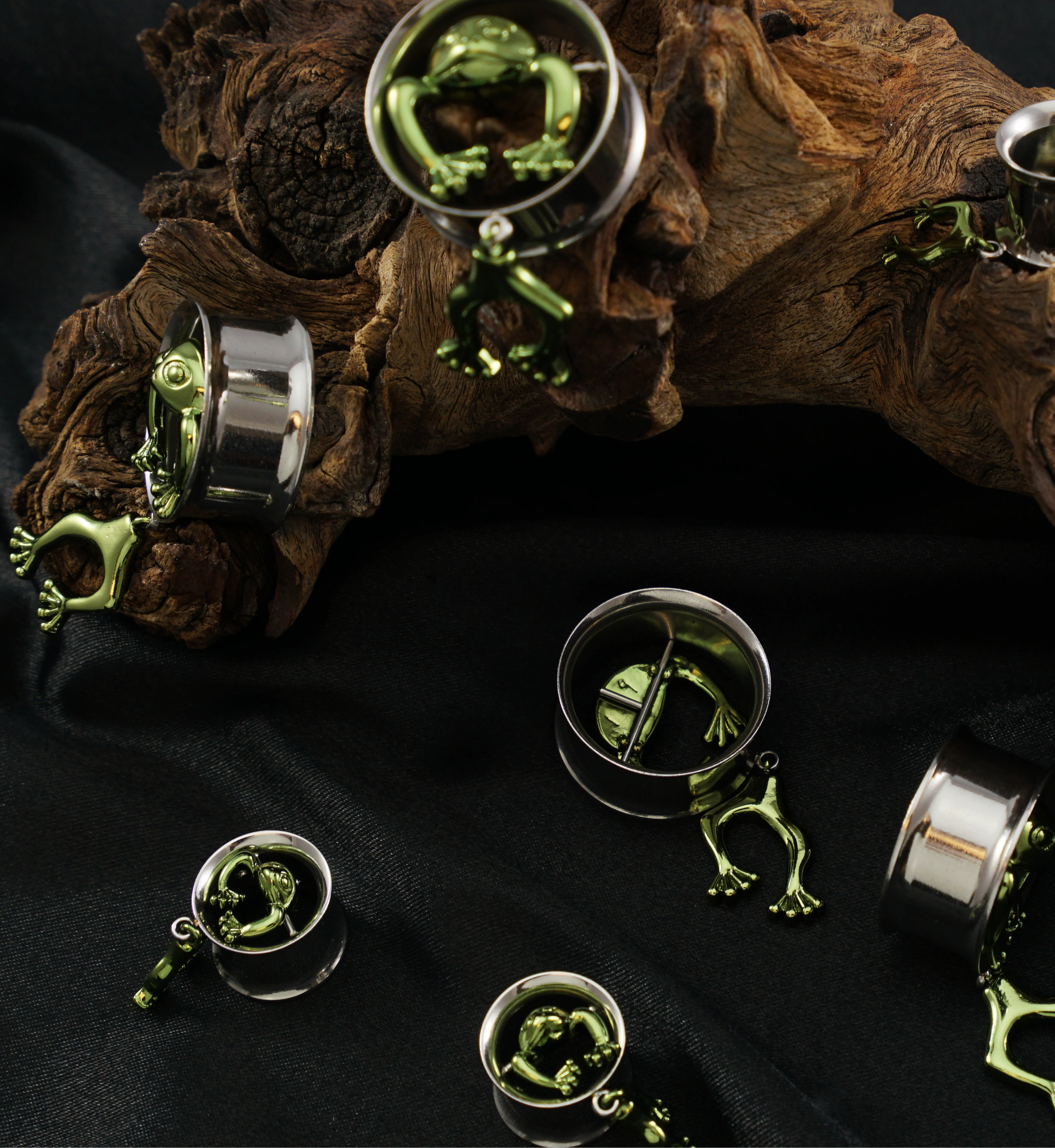 Green Dangling Frog Stainless Steel Tunnels - Image 2