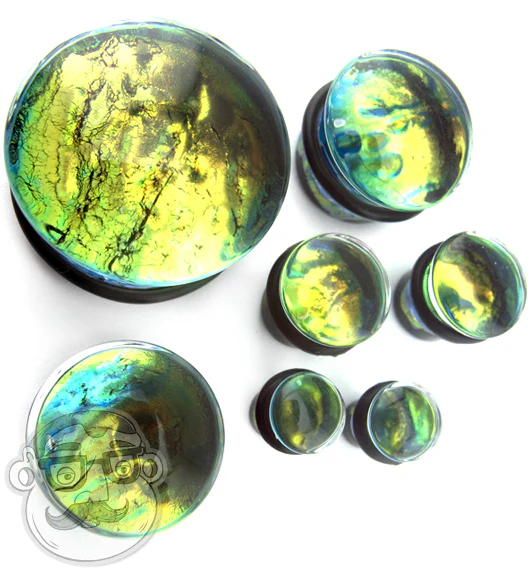 Green Dichroic Glass Plugs - Single Flare - Image 6