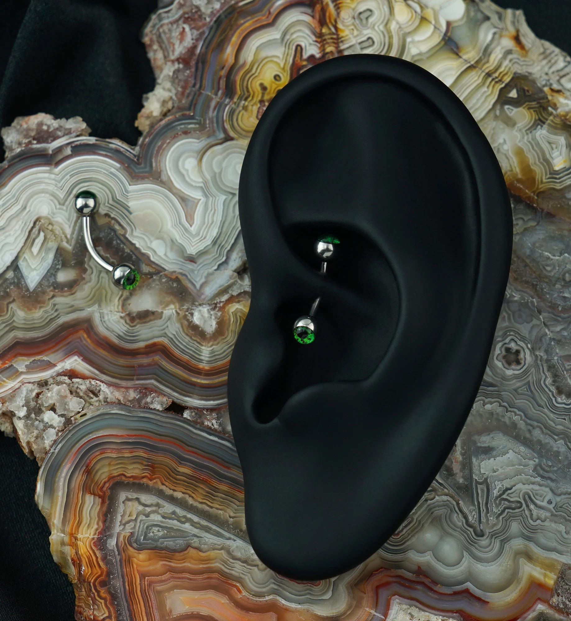 Green Eyeball Stainless Steel Curved Barbell - Image 3
