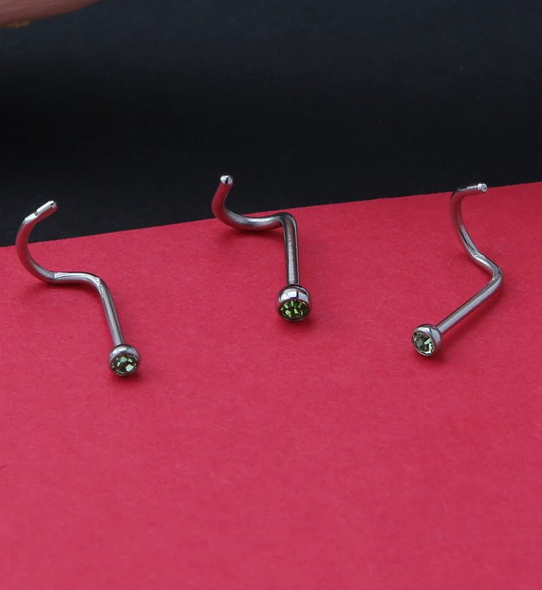 Green Gem Nose Screw Ring - Image 2