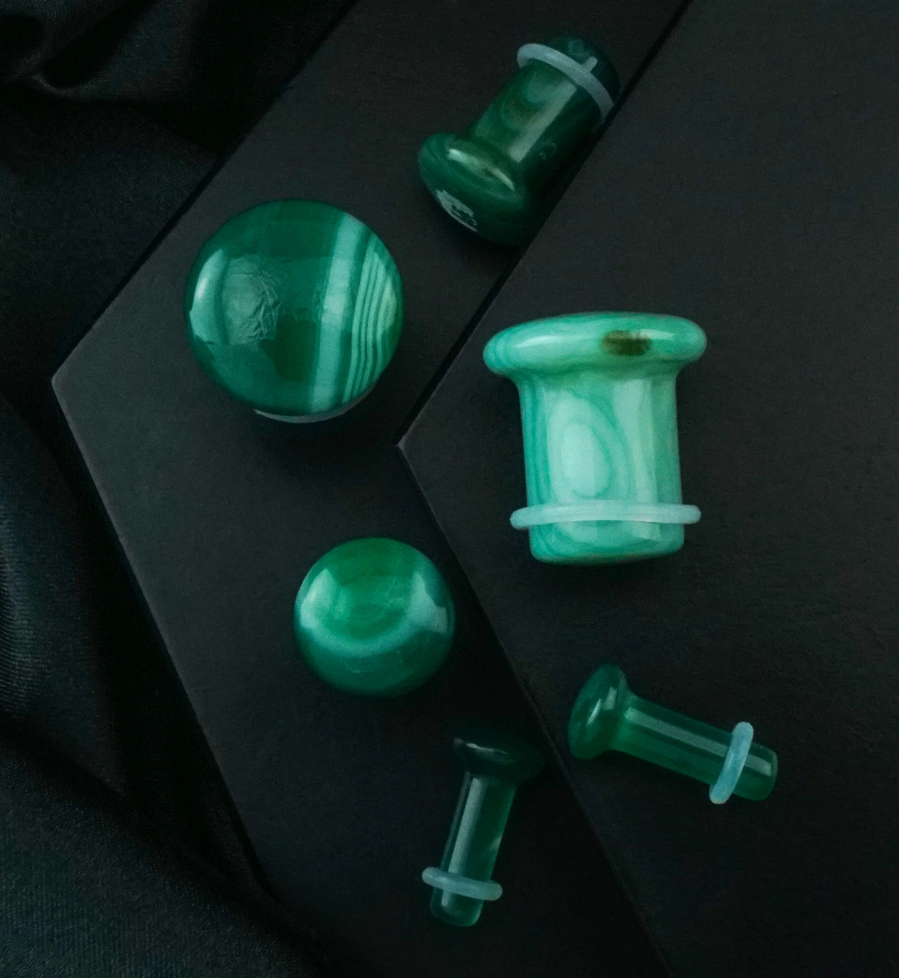 Green Line Agate Stone Plugs - Single Flare - Image 2