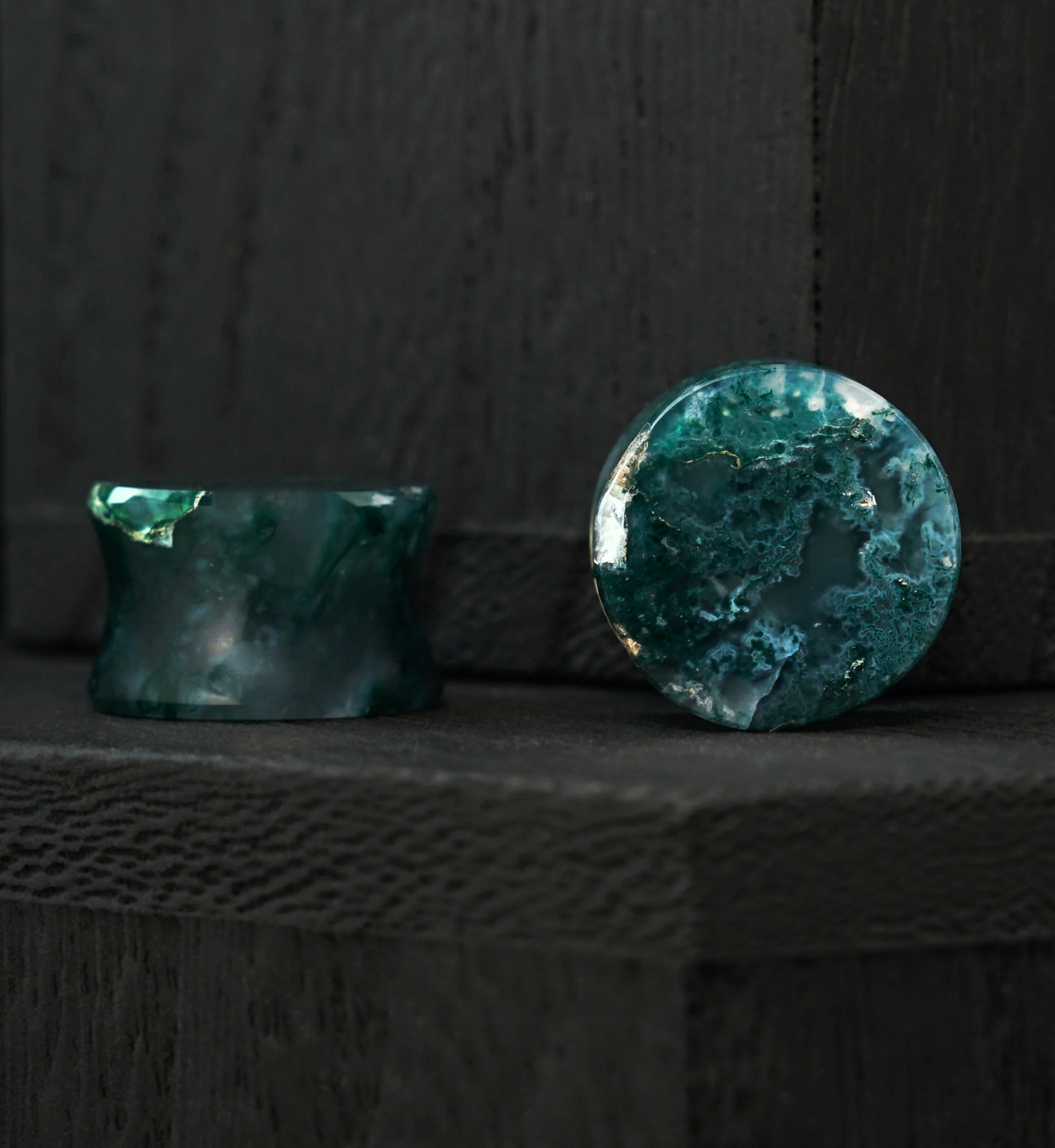 Green Moss Agate Stone Plugs (9/16" - 14mm) Version 1