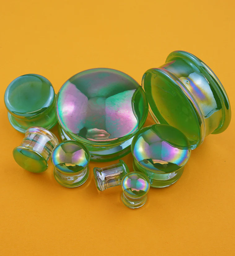 Green Oil Splash Glass Plugs - Image 2