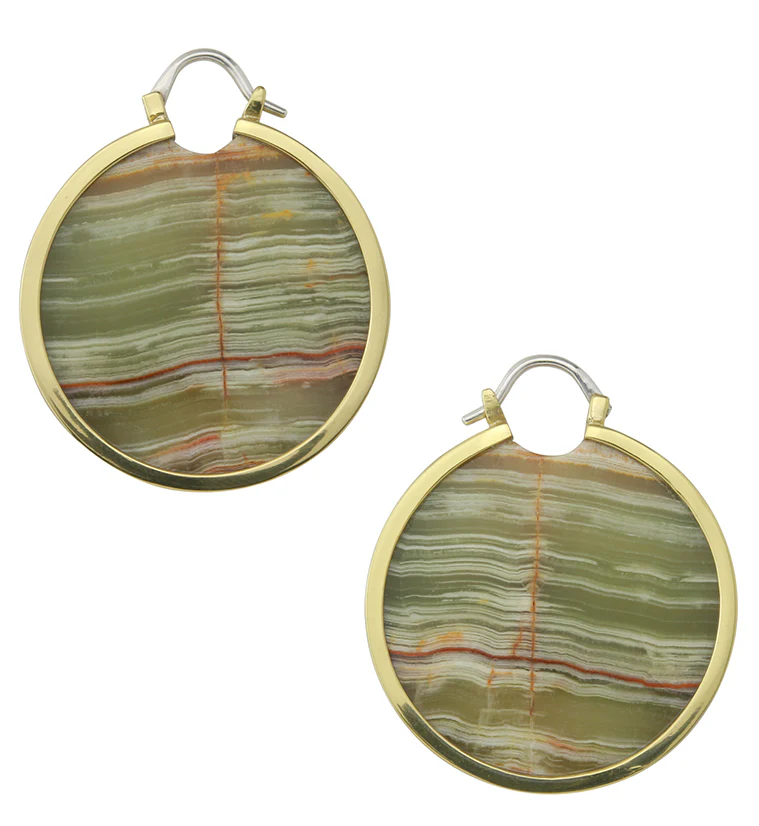 Green Onyx Stone Disc Ear Weights - Image 2