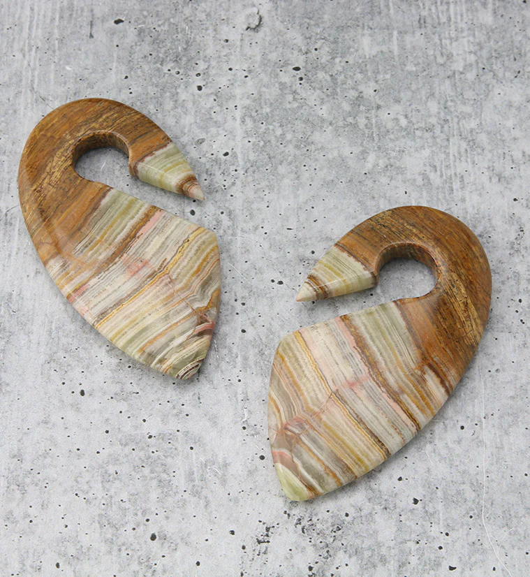 Green Onyx Stone Keyhole Ear Weights - Image 2