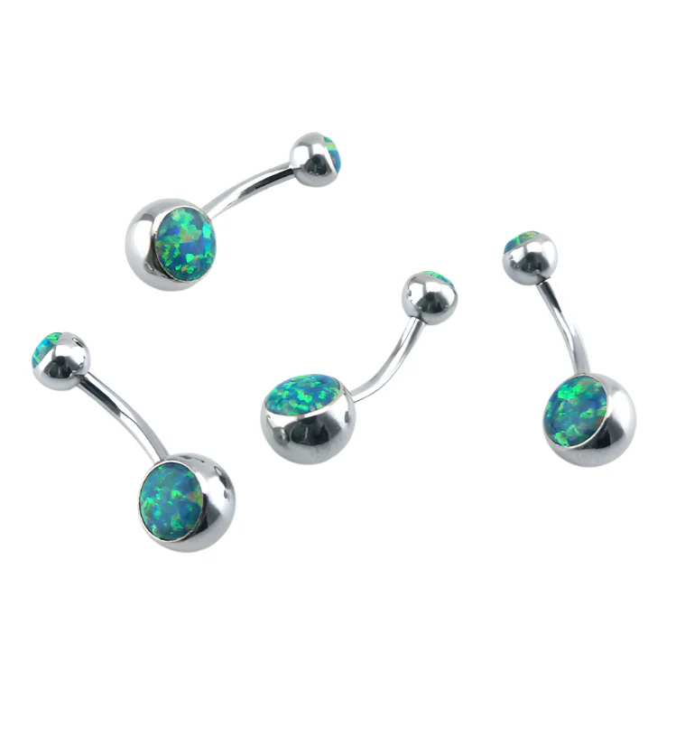Green Opalite Stainless Steel Belly Button Ring - Image 2
