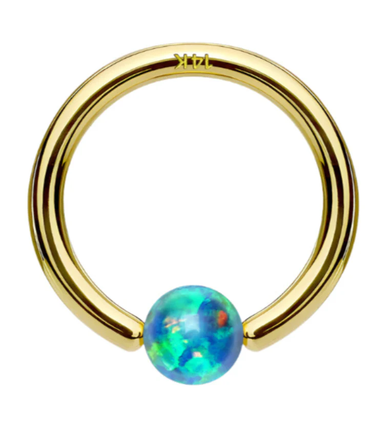 Green Opalite 14kt Gold Annealed Fixed Captive Ring