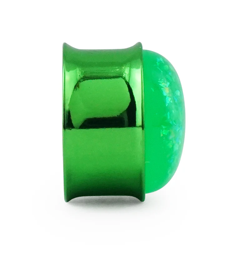Green Opalite Flash Anodized Stainless Steel Plugs - Image 3