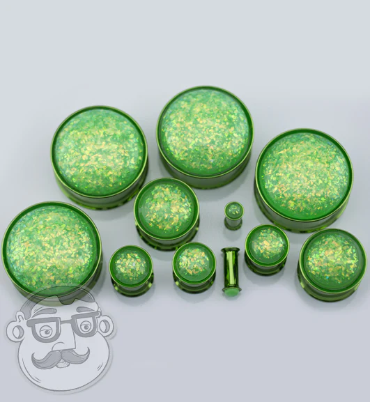 Green Opalite Flash Anodized Stainless Steel Plugs - Image 4