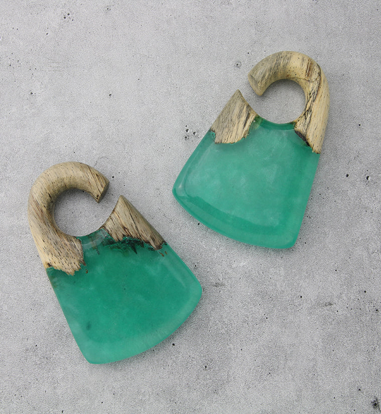 Green Resin Locket Tamarind Wood Ear Weights - Image 2