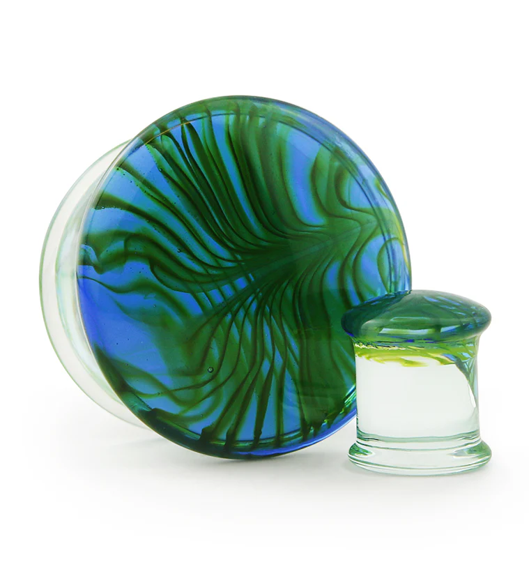 Green Tropical Stripe Glass Plugs