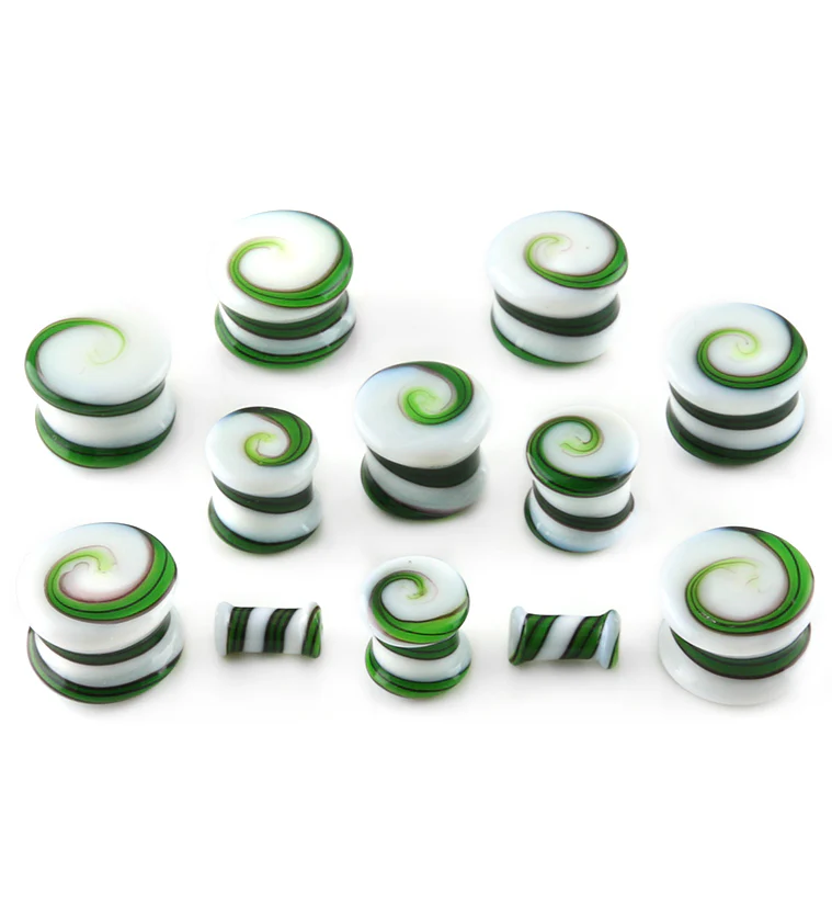 Green & White Swirl Glass Plugs - Image 2