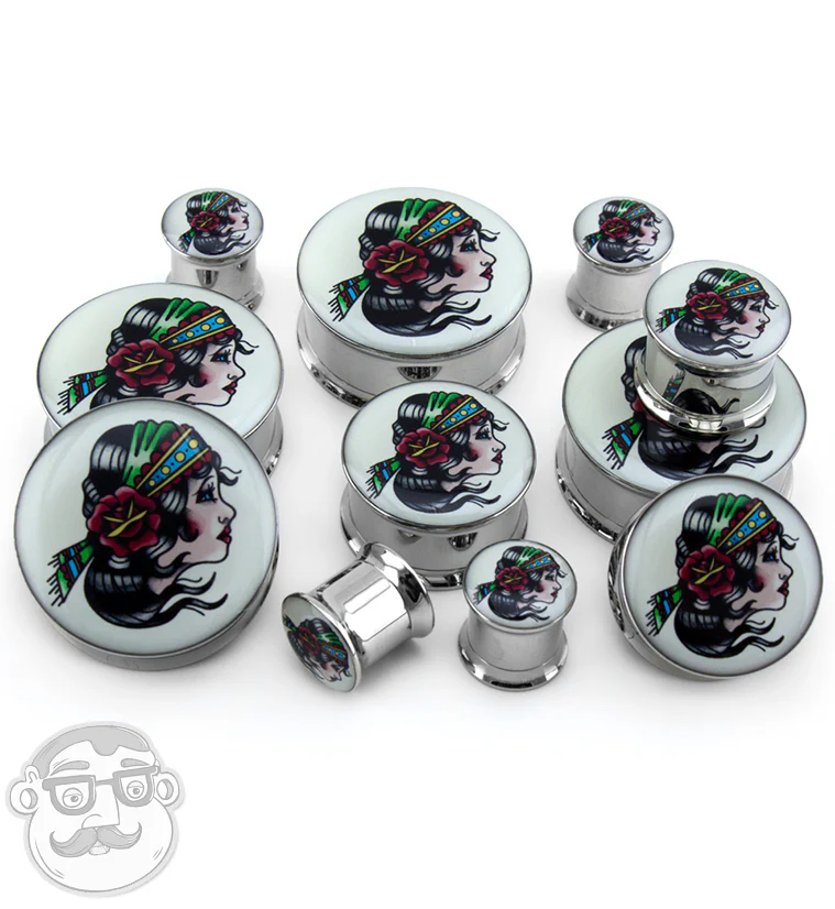 Gypsy Girl Tattoo Steel Plugs - Image 2