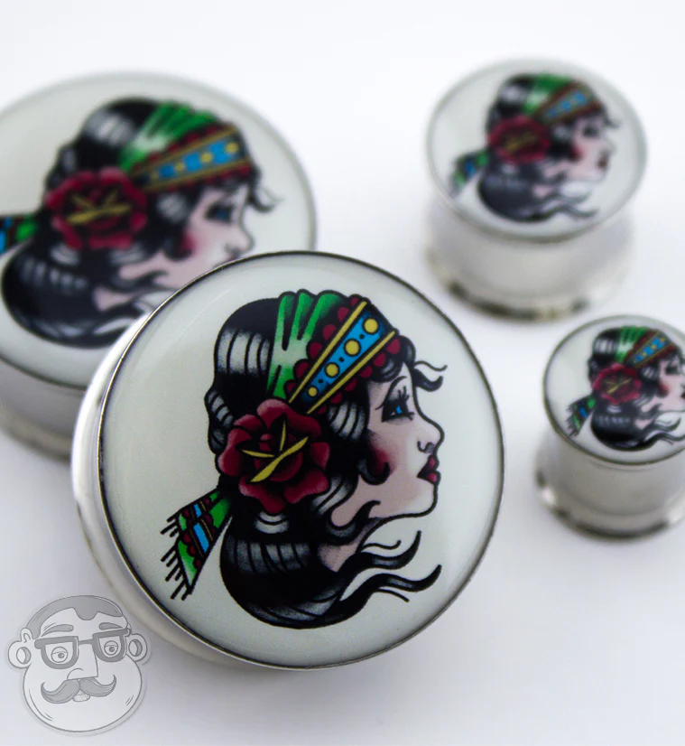 Gypsy Girl Tattoo Steel Plugs - Image 3