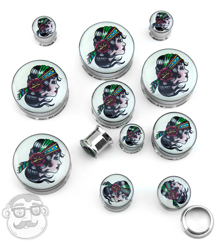 Gypsy Girl Tattoo Steel Plugs - Image 4