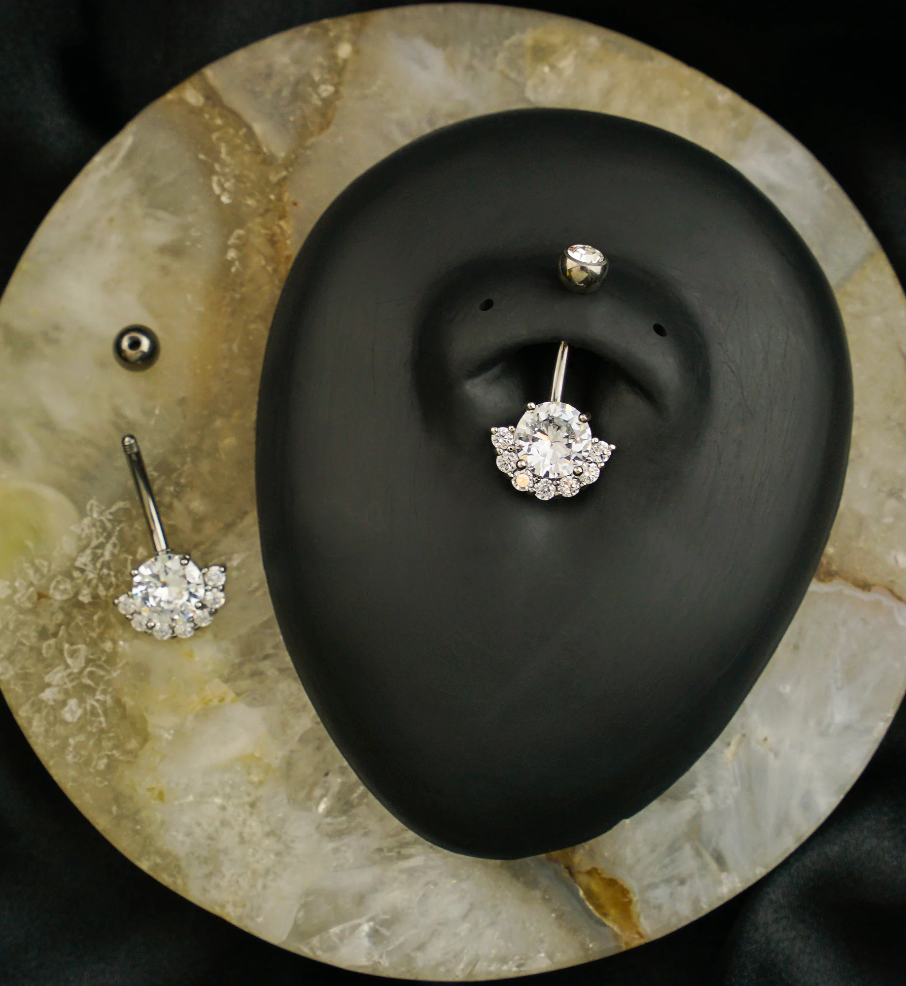 Half Circle Clear CZ Titanium Belly Button Ring - Image 2