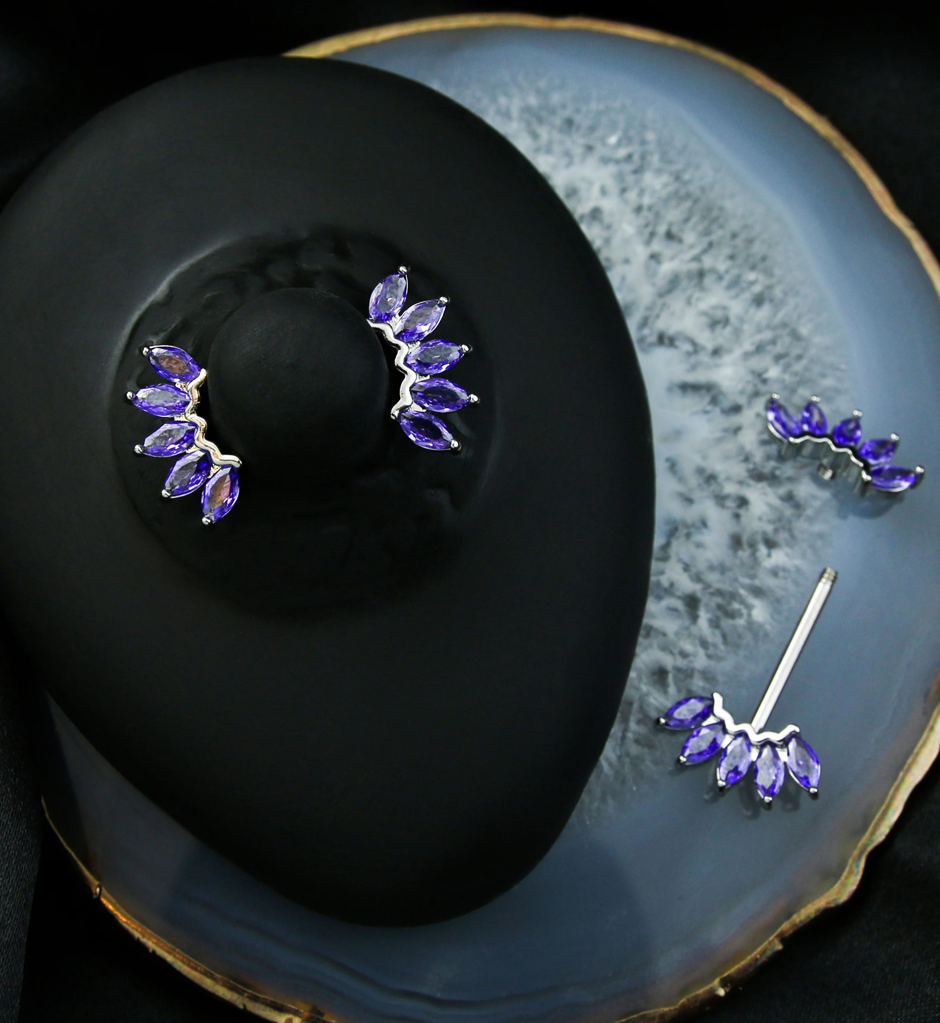 Half Crown Amethyst CZ Stainless Steel Nipple Barbell - Image 2