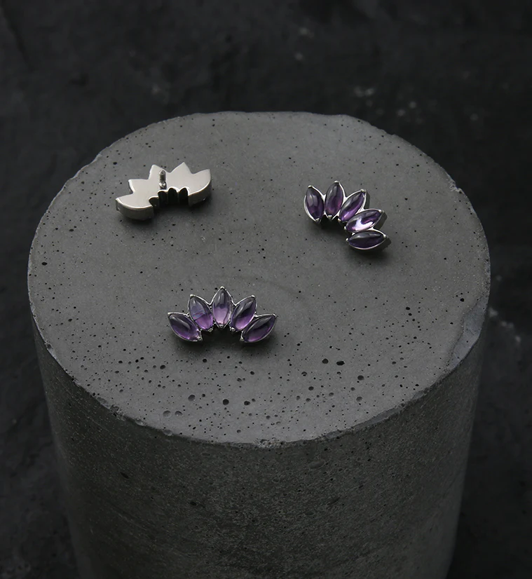 Half Crown Amethyst Stone Internally Threaded Titanium Top - Image 2
