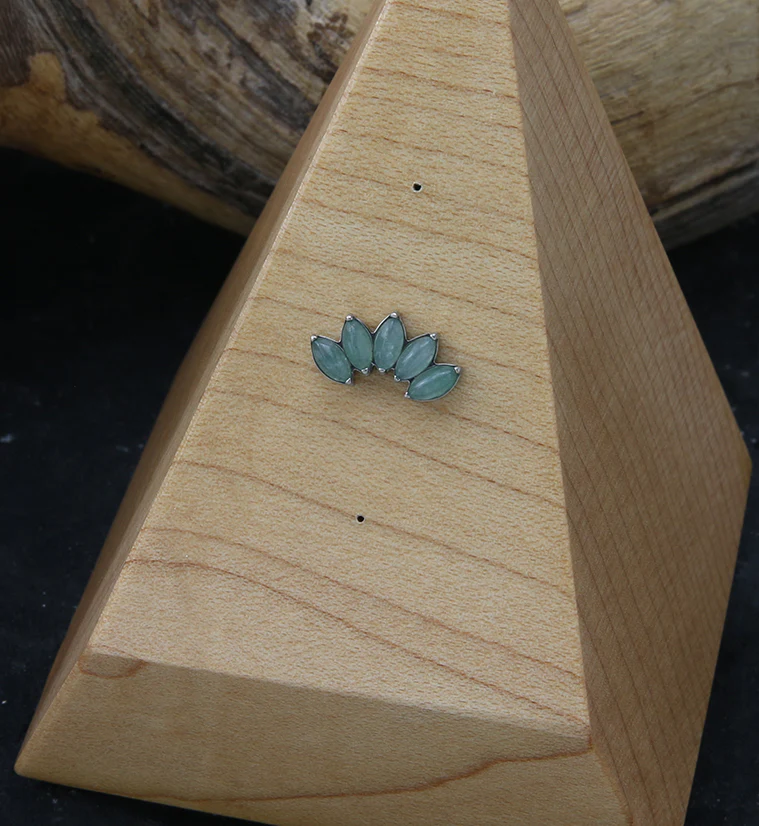 Half Crown Aquamarine Stone Threadless Titanium Top - Image 2