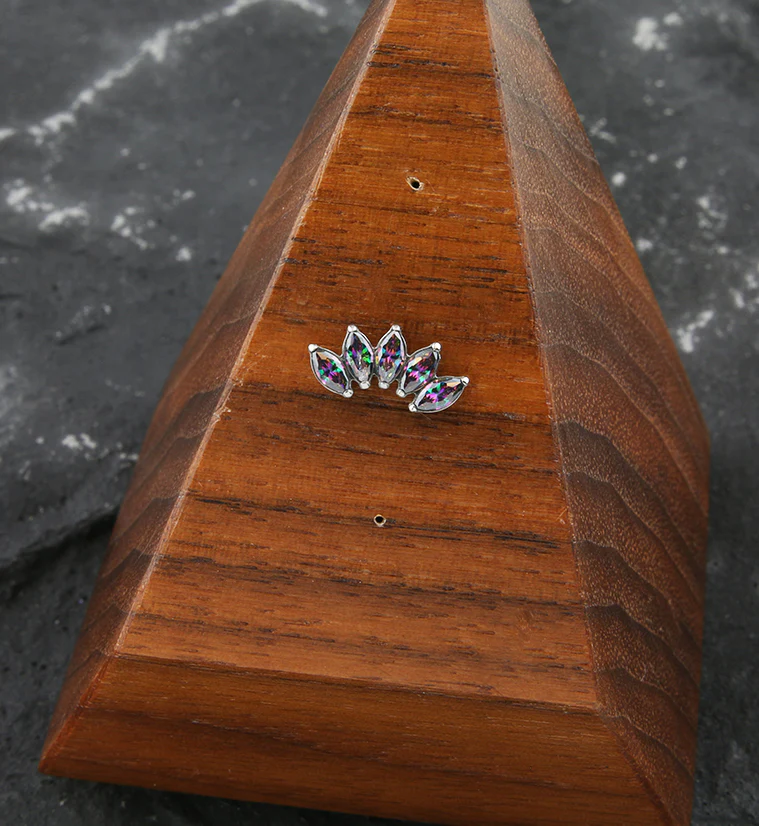 Half Crown Black Aurora CZ Threadless Titanium Top - Image 2
