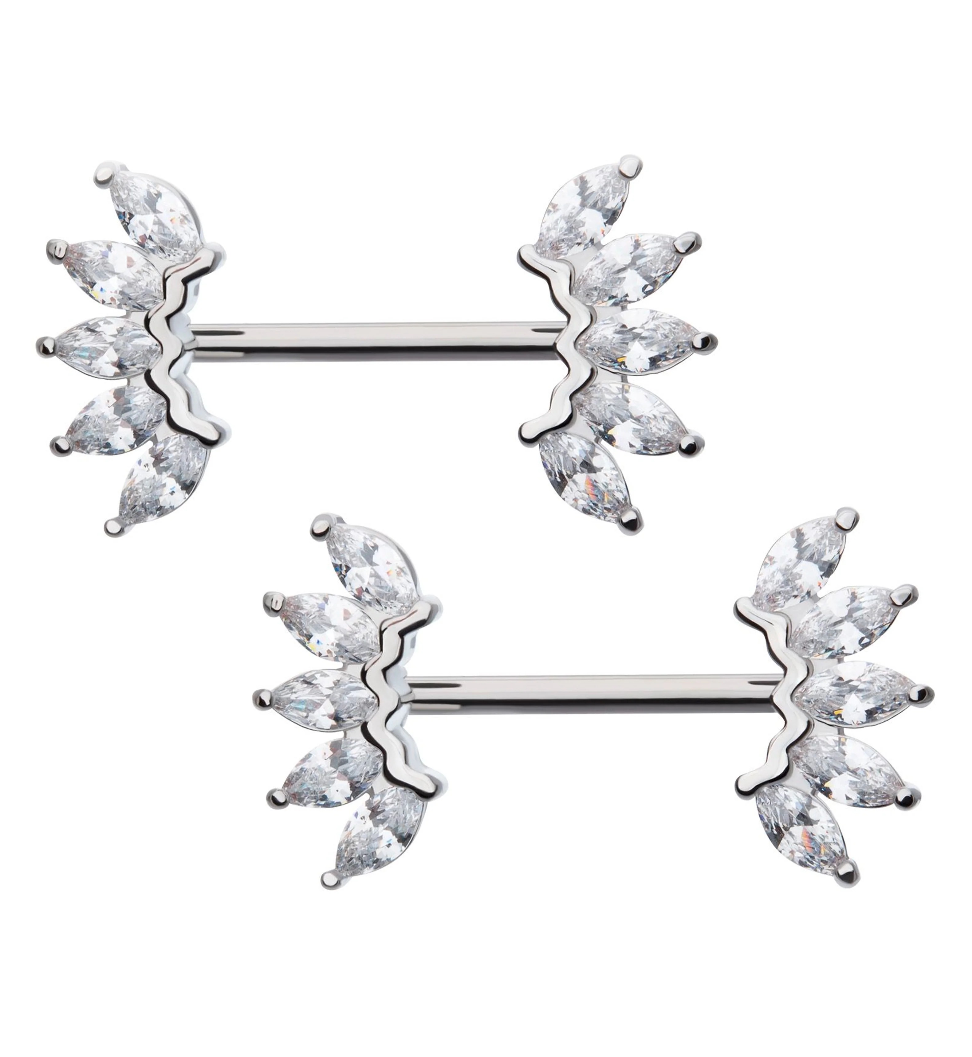 Half Crown Clear CZ Stainless Steel Nipple Barbell