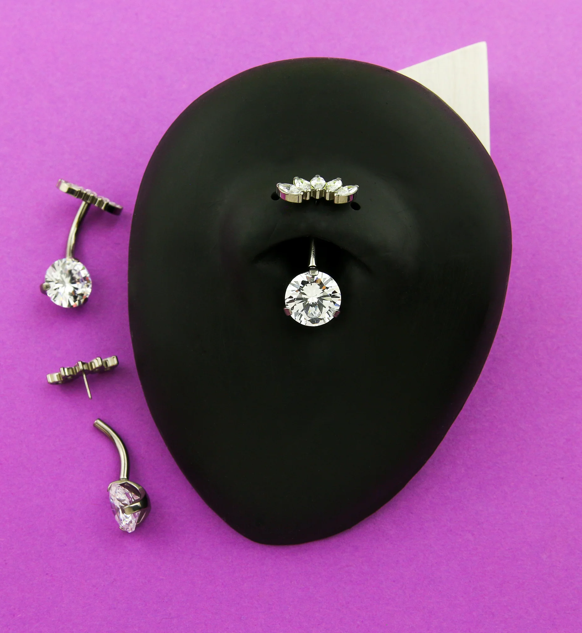 Half Crown Clear CZ Titanium Threadless Belly Button Ring - Image 2