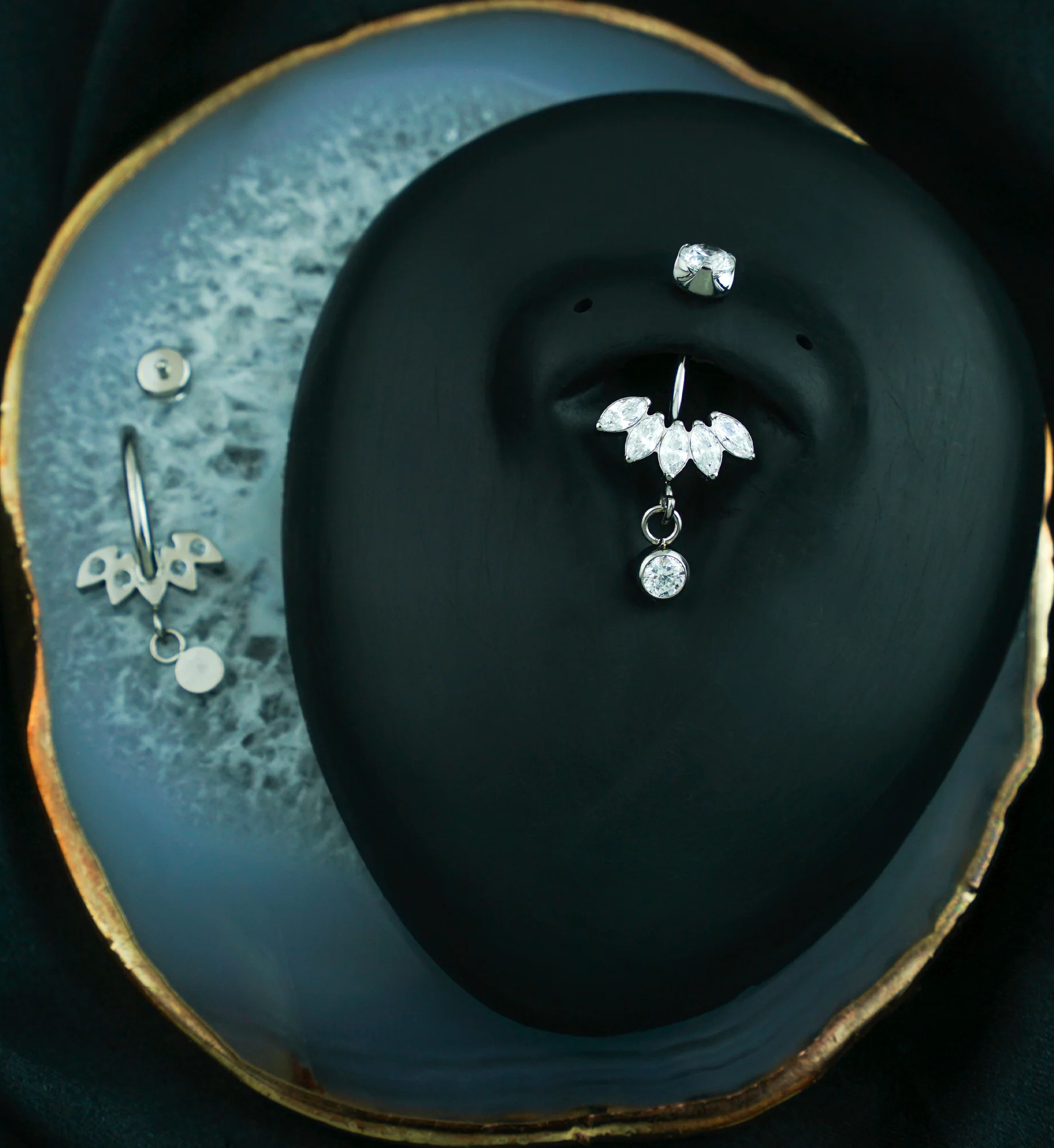 Half Crown Dangle Clear CZ Titanium Internally Threaded Belly Button Ring - Image 2