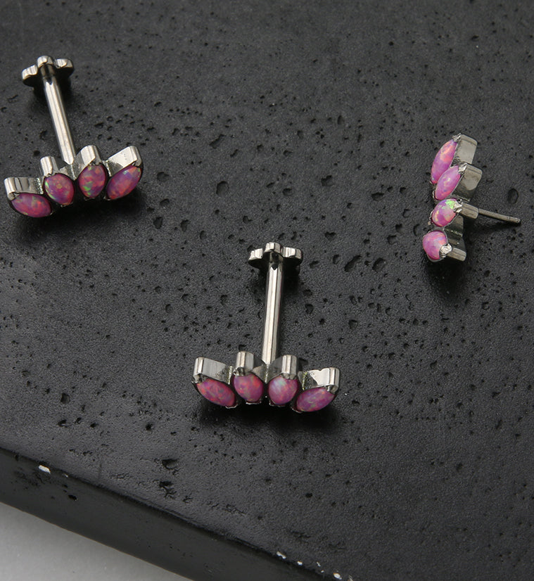 Half Crown Pink Opalite Titanium Threadless Labret - Image 2