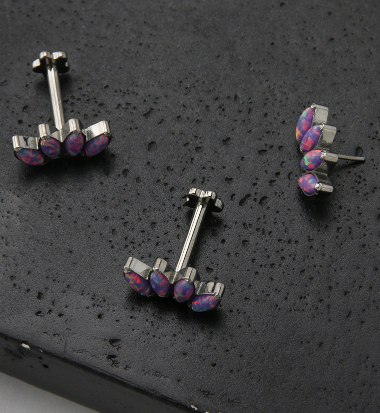Half Crown Purple Opalite Titanium Threadless Labret - Image 2