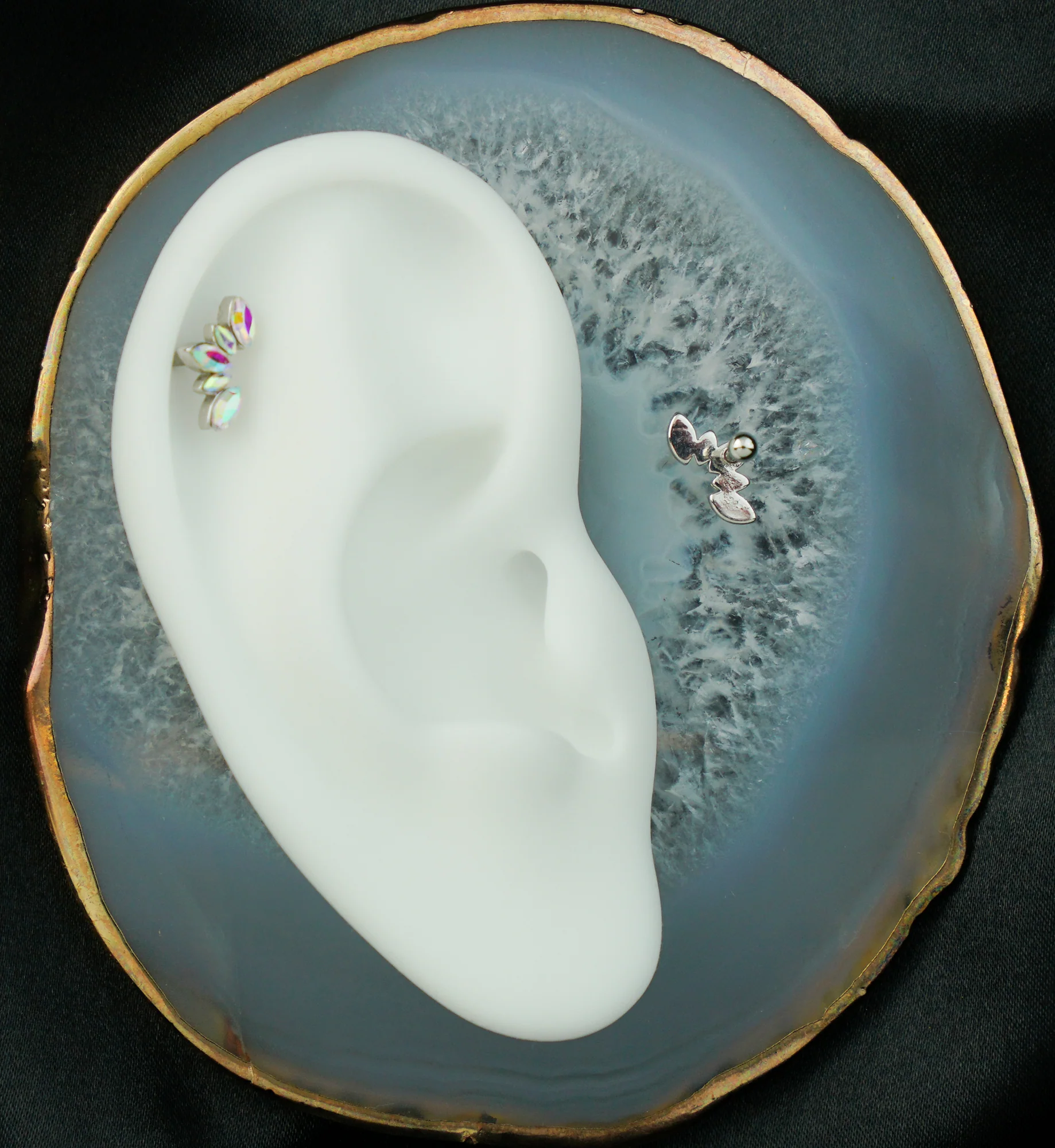 Half Crown Rainbow Aurora CZ Cartilage Barbell - Image 2
