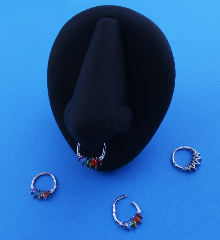 Half Crown Rainbow CZ Stainless Steel Hinged Segment Ring - Image 2